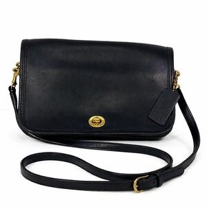 Coach Vintage Penny Pocket 9755 Black Leather Crossbody Turnlock Brass Hardware